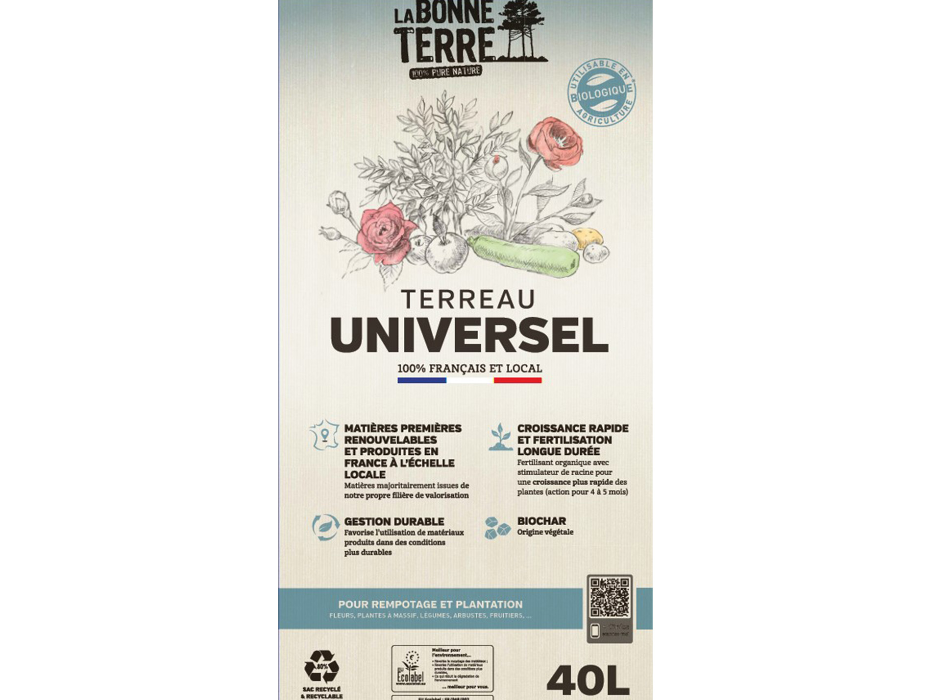 Terreau universel sans tourbe LA BONNE TERRE 40l